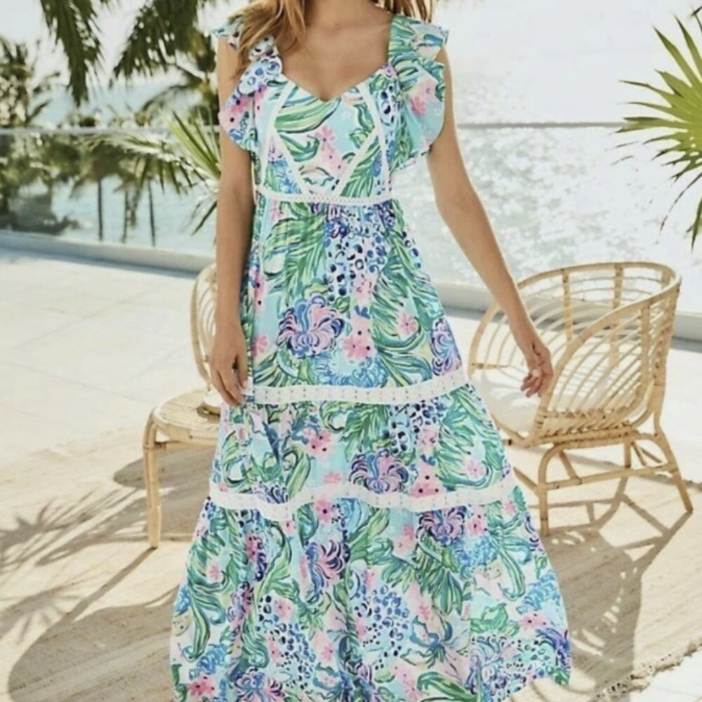 NWT Lilly Pulitzer Ivie Maxi Dress in Multi Kitten Around Size 16 - Picture 2 of 6